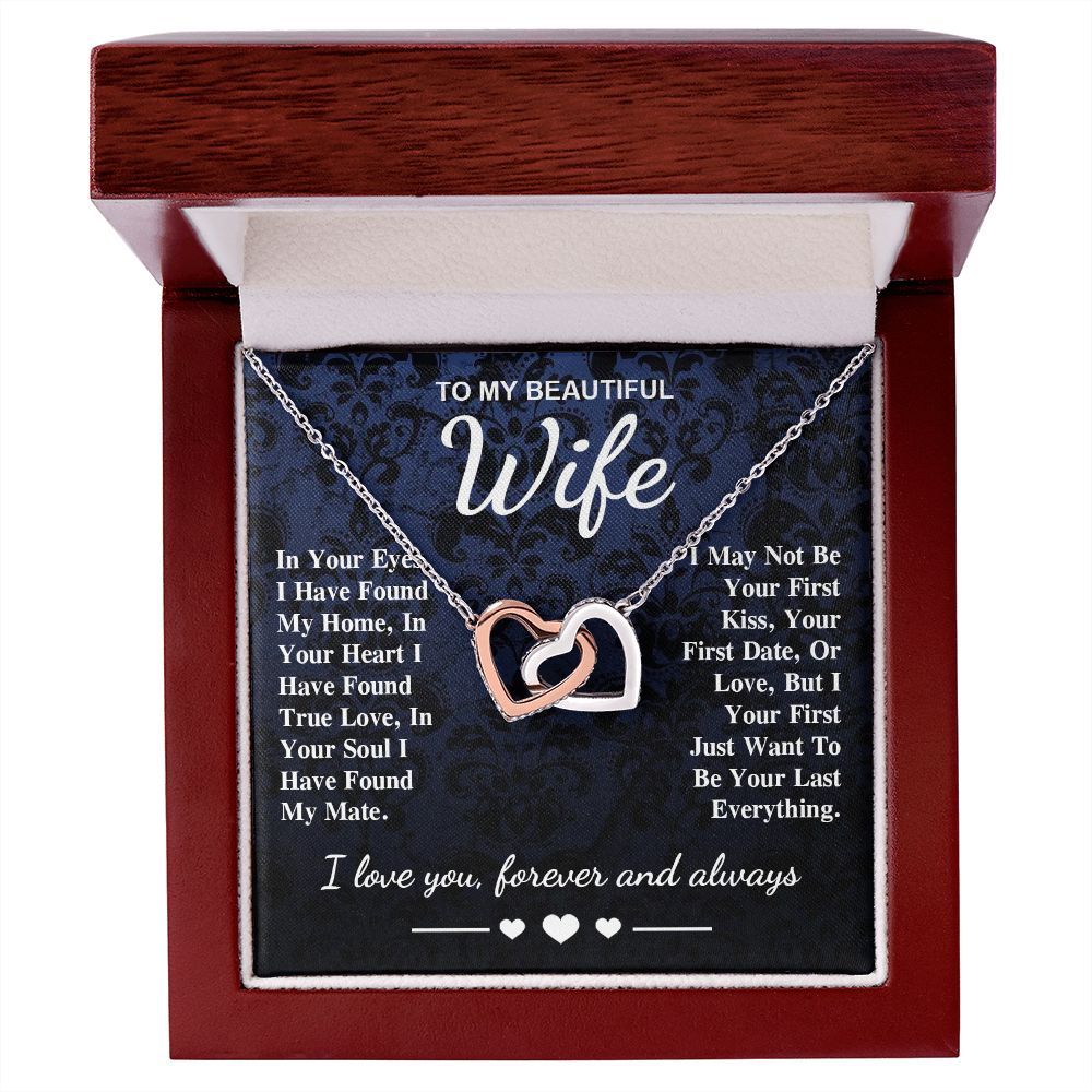 To My Beautiful Wife Necklace Gift, Soulmate for Wife Birthday Gifts from Husband, Wedding for Women, Soulmate Gifts, Message Card and Necklace Gifts Box Gift Box Styles on Birthday, Wedding, Anniversary, Valentine Interlocking Heart