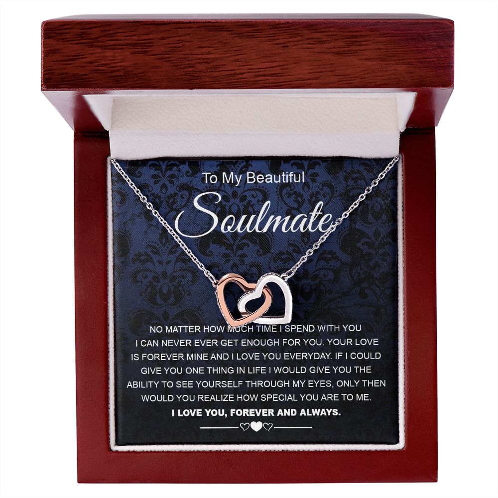 To My Beautiful Soulmate Necklace Birthday Gifts for Wife Gifts from Husband, Wife Valentine Gifts, Gift for Wife, Message Card and Necklace Gift Box Gift Box Styles on Birthday, Wedding, Anniversary, Valentine Interlocking Heart