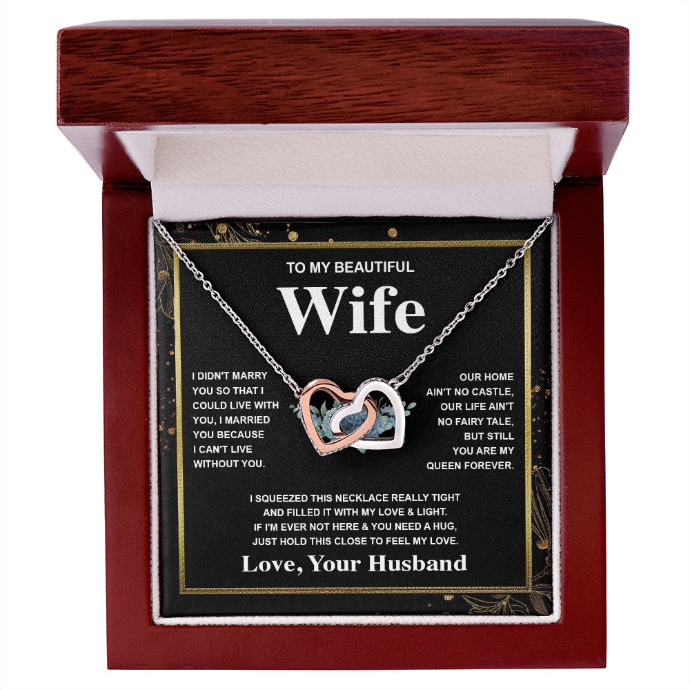 Wife Necklace Gift From Husband To My Badass Wife Valentines Days Anniversary Jewelry with Message Card and Gift Box. Gift for Wife. Necklace Gift Set for Wife Message Card and Necklace Interlocking Heart