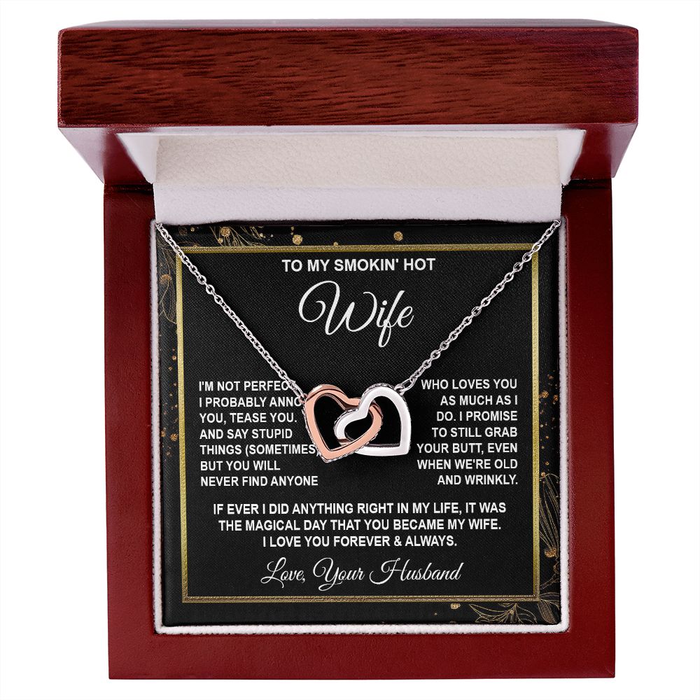 Wife Necklace Gifts from Husband, Anniversary Gifts for Wife from Husband, Wife Valentine Gift from Husband, To My Wife Necklace Message Card and Necklace Gifts Box Gift Box Styles on Birthday, Wedding, Anniversary, Valentine Interlocking Heart