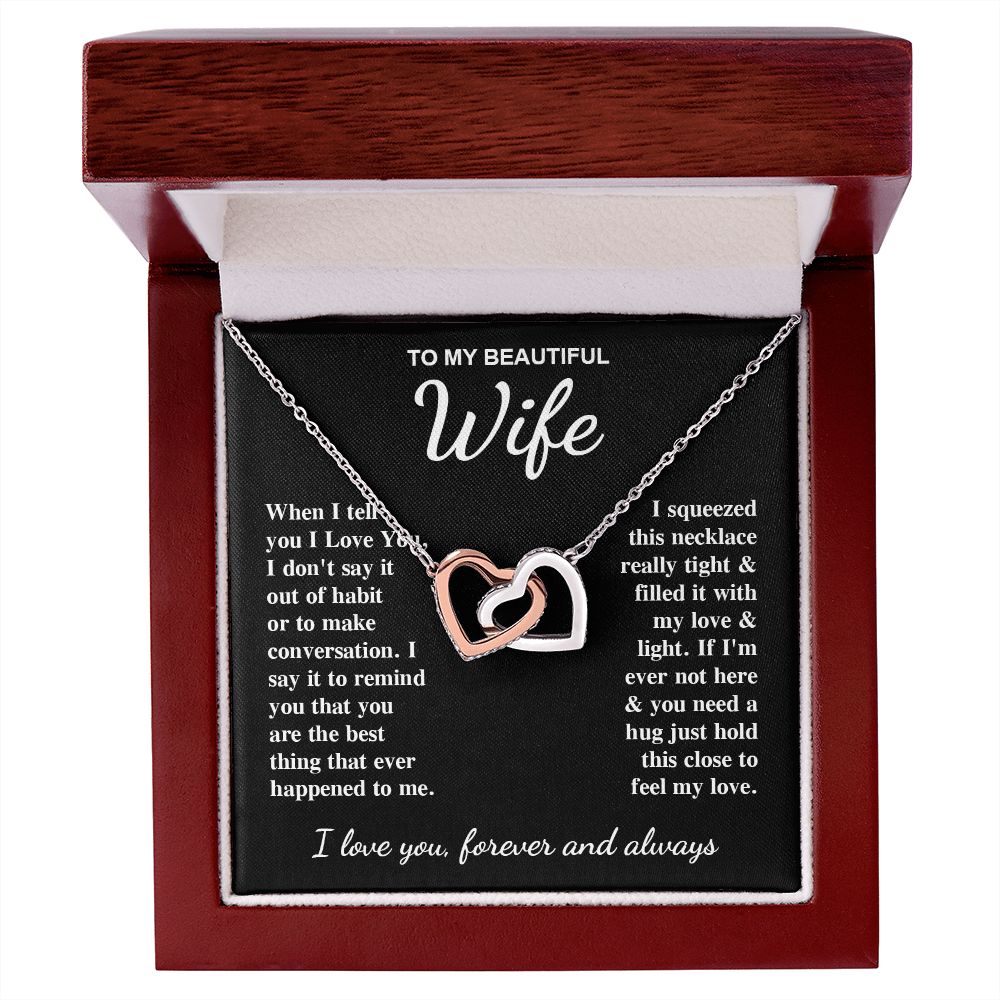 To My Beautiful Wife Necklace Gift for Her, Soulmate for Wife Birthday Gifts from Husband, Valentine for Women, Soulmate Gifts, Message Card and Necklace Gifts Box Gift Box Styles on Birthday, Wedding, Anniversary, Valentine Interlocking Heart