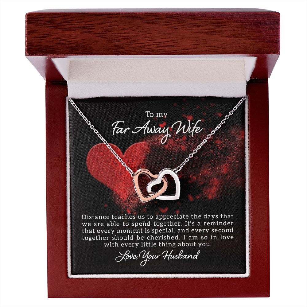 Couples Gifts, Far Away Wife Necklace Gifts From Husband, Wedding Anniversary Jewelry For Wife From Husband, Wife Birthday From Husband, To My Soulmate Message Card and Gift Box styles On Birthday, Christmas, Anniversary  Interlocking Heart