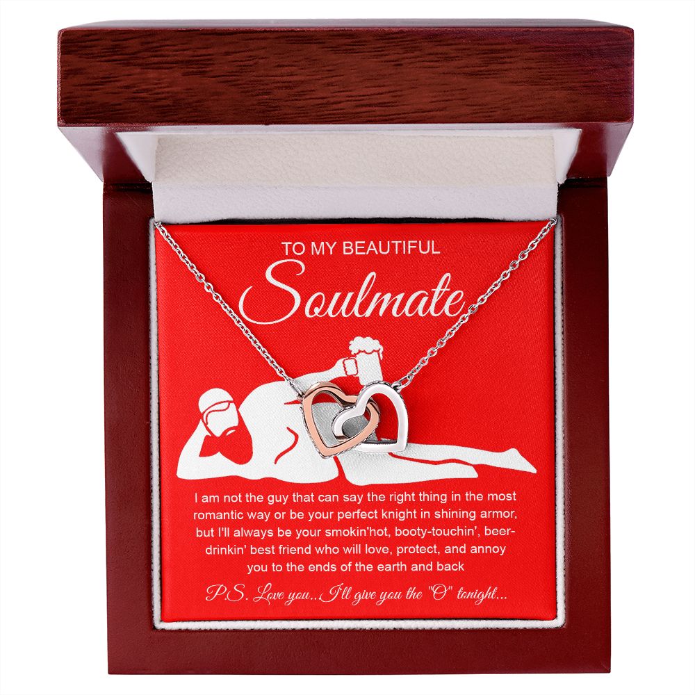 To My Beautiful Soulmate Necklace For Women, Funny Gifts For Girlfriend,Valentine Presents For Girlfriend, Best Birthday Meaningful Gift Ideas For Wife, Women Romantic Jewelry For Her Anniversary Message Card and Gift Box Styles Interlocking Heart