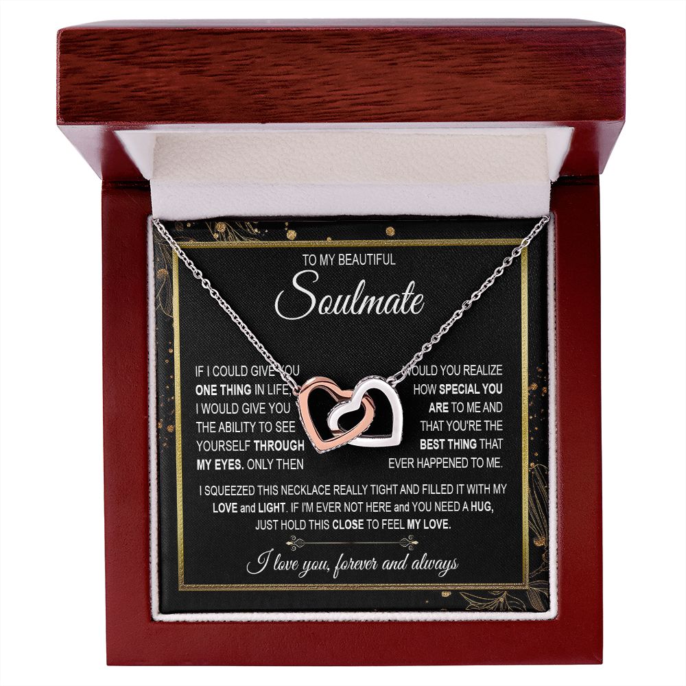 To My Soulmate Necklace for Women, Necklaces For Wife from Husband, Soulmate Necklace to My Future Wife, Necklace For Soulmate with Message Card and Necklace Gift Box Gift Box Styles on Birthday, Christmas, Wedding, Anniversary Interlocking Heart