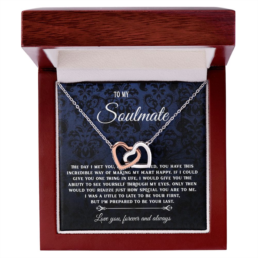 To My Soulmate Necklace Gift, Necklaces For Wife from Husband, Soulmate Necklace to My Beautiful Wife, Necklace For Soulmate with Message Card and Necklace Gift Box Gift Box Styles on Birthday, Christmas, Wedding, Anniversary, Valentine Interlocking Heart