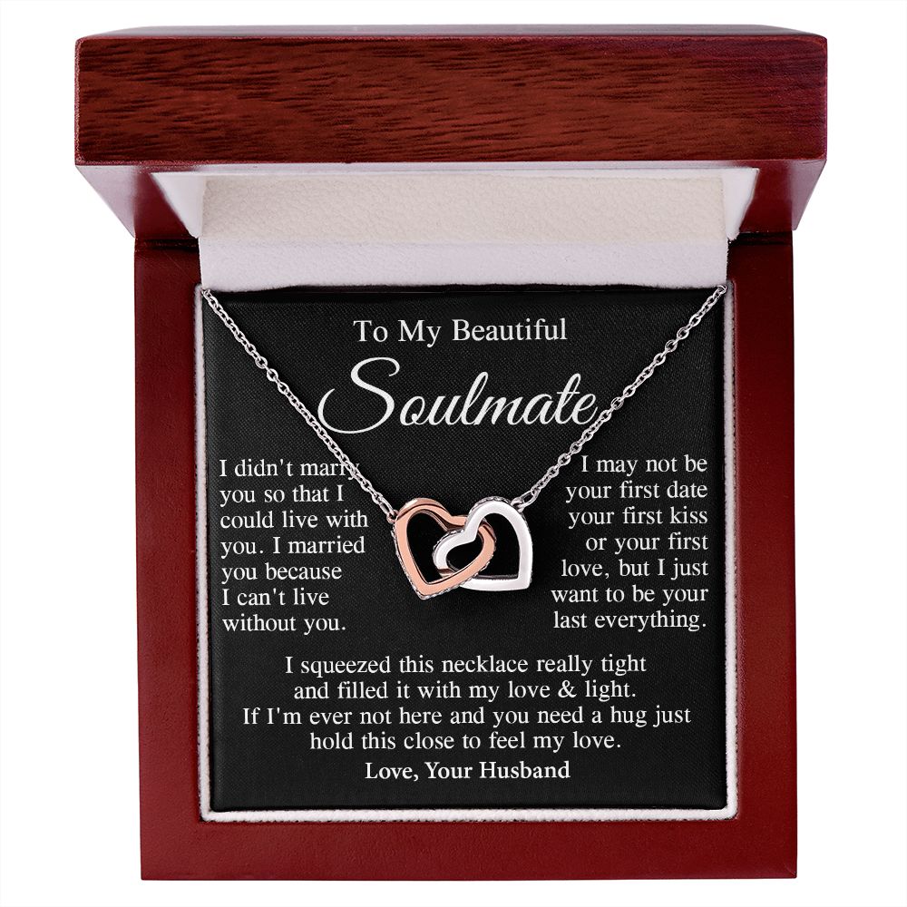 Soulmate Necklace Gift From Husband, Anniversary Romantic Gifts for Wife from Husband, Soulmate Birthday Gifts Message Card and Necklace Gifts Box Gift Box Styles on Birthday, Wedding, Anniversary, Valentine Interlocking Heart