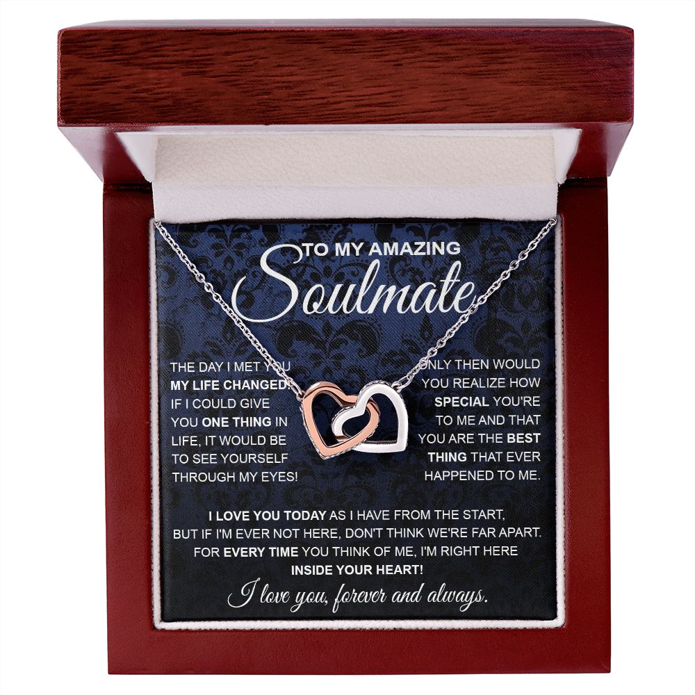to My Soulmate Necklace, Soulmate Jewelry for Women, Wife Gifts from Husband, Anniversary Necklace for Wife Soulmate Gifts Future Wife Necklace Message Card and Gift Box Styles on Birthday, Wedding, Anniversary, Valentine Interlocking Heart