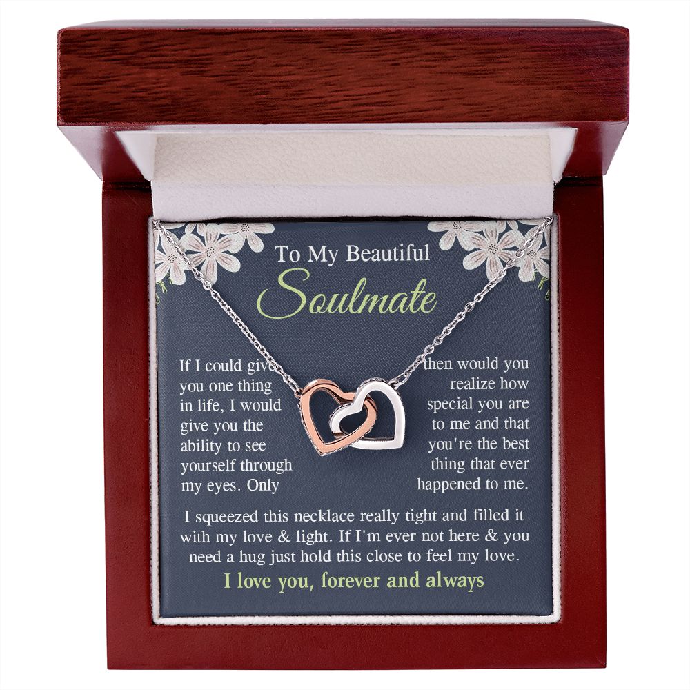 Soulmate Necklace Gift for Her, Soulmate Jewelry, Necklace for Future Wife, Wedding Anniversary Jewelry for Wife Necklace Gifts from Husband - Soulmate Gift Necklace with Message Card and Gift Box Interlocking Heart