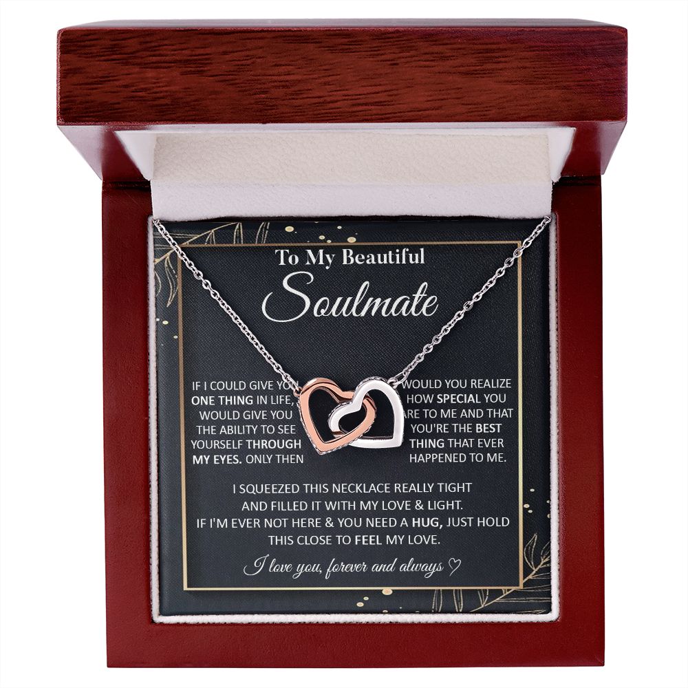 Couples Gifts To My Beautiful Soulmate Necklace From Husband, Anniversary For Wife From Husband, Wife Wedding From Husband, To My Wife, Necklace Custom Name Message Card and Gift Box Styles on Birthday, Christmas, Wedding, Anniversary Interlocking Heart