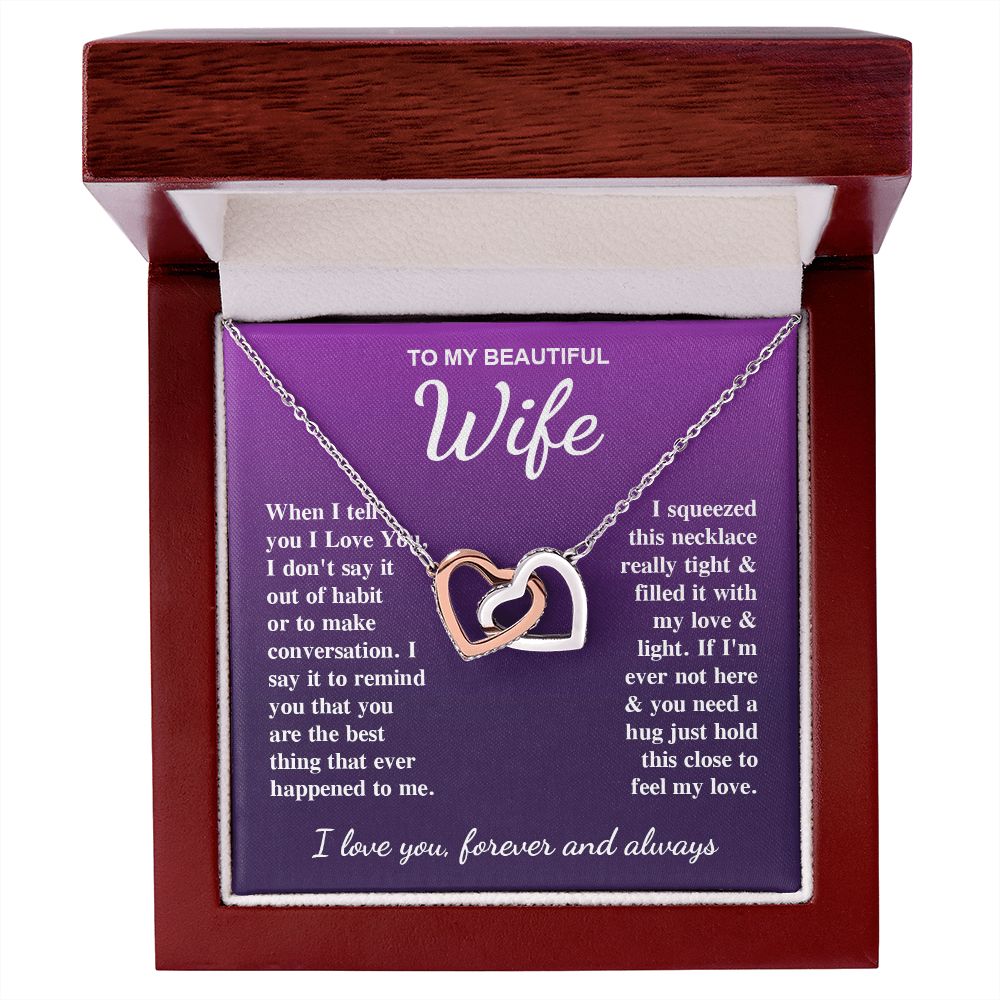 To My Beautiful Wife Necklace Gifts for Her, Soulmate for Wife Birthday Gifts from Husband, Valentine for Women, Soulmate Gifts, Message Card and Necklace Gifts Box Gift Box Styles on Birthday, Wedding, Anniversary, Valentine Interlocking Heart