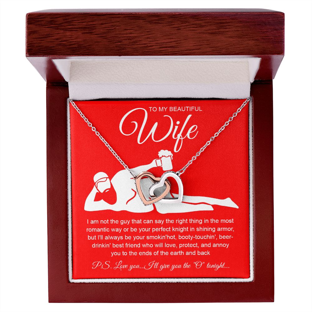 To My Beautiful Wife Necklace For Women, Funny Gifts For Girlfriend,Valentine Presents For Girlfriend, Best Birthday Meaningful Gift Ideas For Wife, Women Romantic Jewelry For Her Anniversary Message Card and Gift Box Styles Interlocking Heart