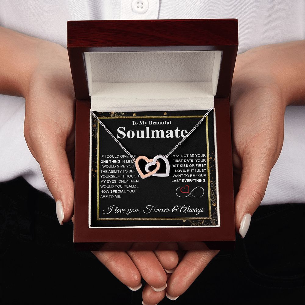 To My Beautiful Soulmate Necklace My Last Everything, Promise Necklace For Her, Fiance Gifts For Her, Wedding Valentine Gifts For Future Wife With Message Card Box LED, Soulmate Necklace For Women, To My Wife Necklace Interlocking Heart