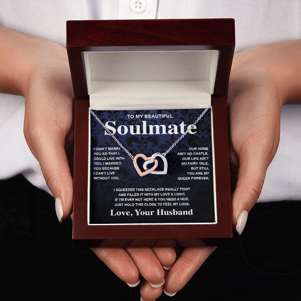 Soulmate Necklace Gift From Husband To My Badass Wife Valentines Day Anniversary Jewelry with Message Card and Gift Box. Gift for Wife. Necklace Gift Set for Wife Message Card and Necklace Gifts Box Gift Box Styles Interlocking Heart