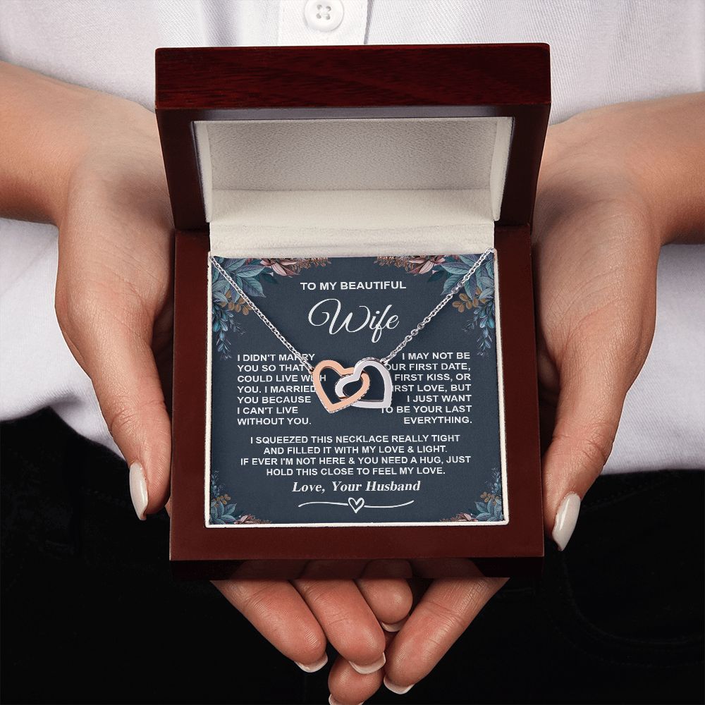 Wife Necklace Gifts from Husband, Gifts for Wife Anniversary from Husband, Necklaces for Wife from Husband to My Wife Message Card and Necklace Gift Box Gift Box Styles on Birthday, Wedding, Anniversary, Valentine Interlocking Heart