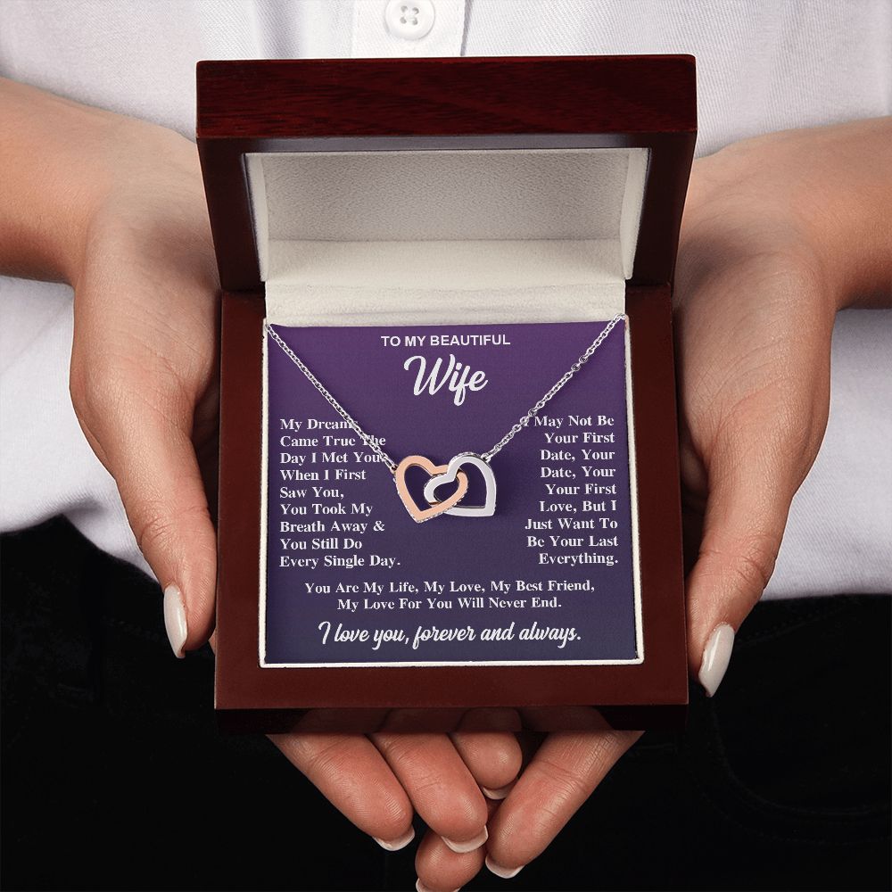 To My Wife Necklace Gift for Her, Soulmate Jewelry, Necklaces for Wife from Husband, Valentine To My Wife Necklace, Soulmate Gifts, Necklace Message Card and Gift Box Styles on Birthday, Wedding, Anniversary, Valentine Interlocking Heart