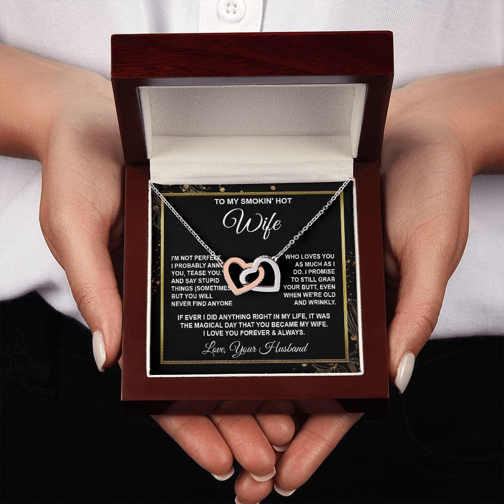 Wife Necklace Gifts from Husband, Anniversary Gifts for Wife from Husband, Wife Valentine Gift from Husband, To My Wife Necklace Message Card and Necklace Gifts Box Gift Box Styles on Birthday, Wedding, Anniversary, Valentine Interlocking Heart