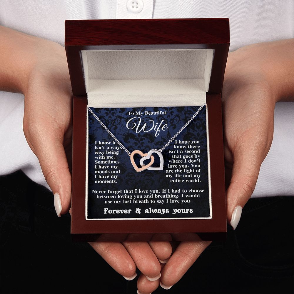 Gifts for Wife Necklace from Husband, Gifts for Wife from Husband, Wedding Gifts for Her Gifts Soulmate Message Card and Necklace Gift Box Gift Box Styles on Birthday, Wedding, Anniversary, Valentine Interlocking Heart