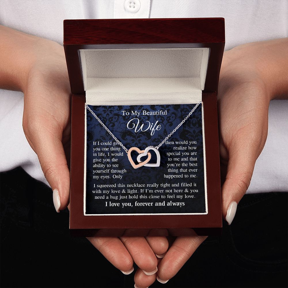 Wife Necklace Gift for Her, Soulmate Jewelry, Necklace for Future Wife, Valentine Anniversary Jewelry for Wife Necklace Gifts from Husband - Soulmate Gift Necklace with Message Card and Gift Box Interlocking Heart