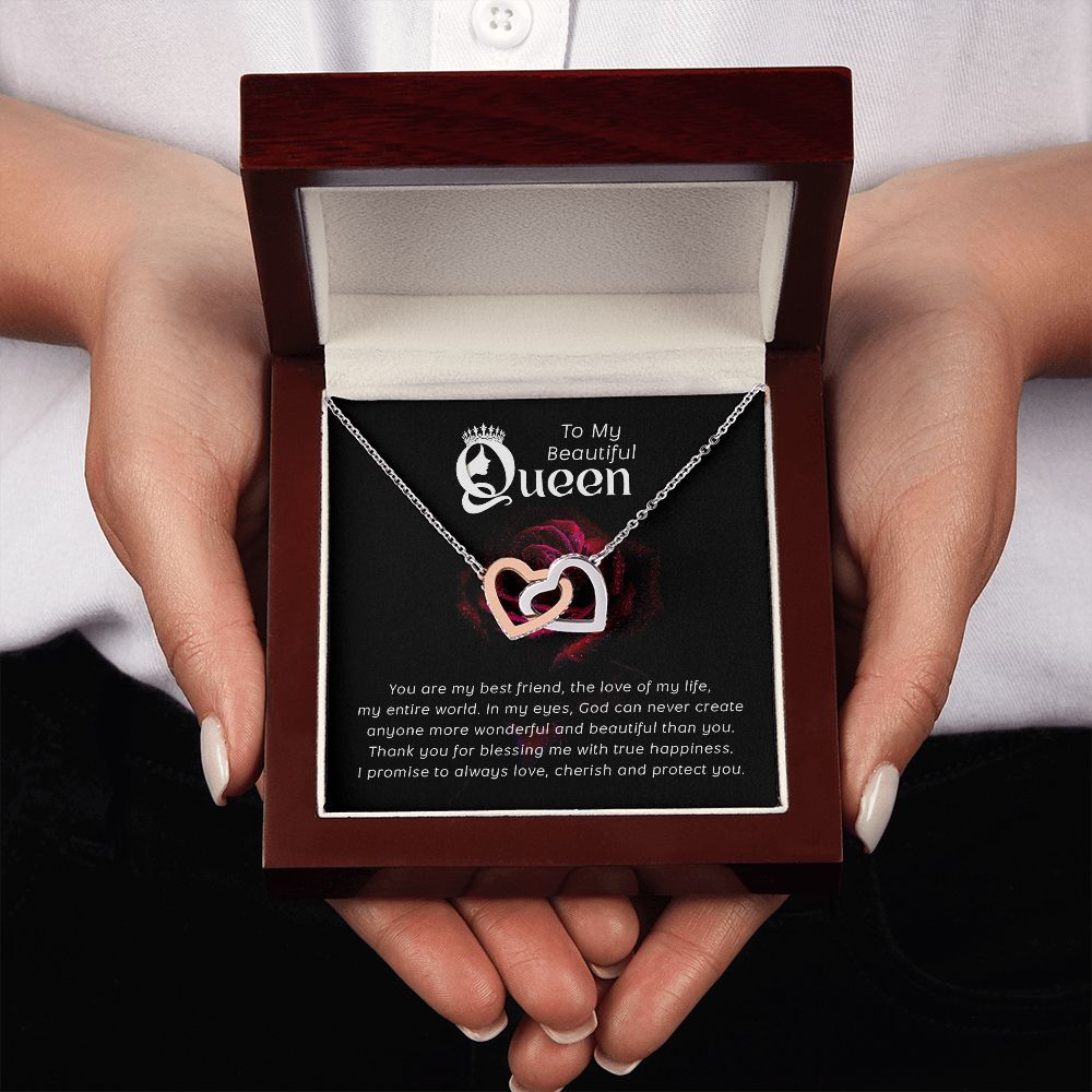 Couples Gifts, Beautiful Queen Necklace Gifts From Husband, Wedding Anniversary Jewelry For Wife From Husband, Wife Birthday From Husband, To My Soulmate Message Card and Gift Box styles On Birthday, Christmas, Anniversary  Interlocking Heart