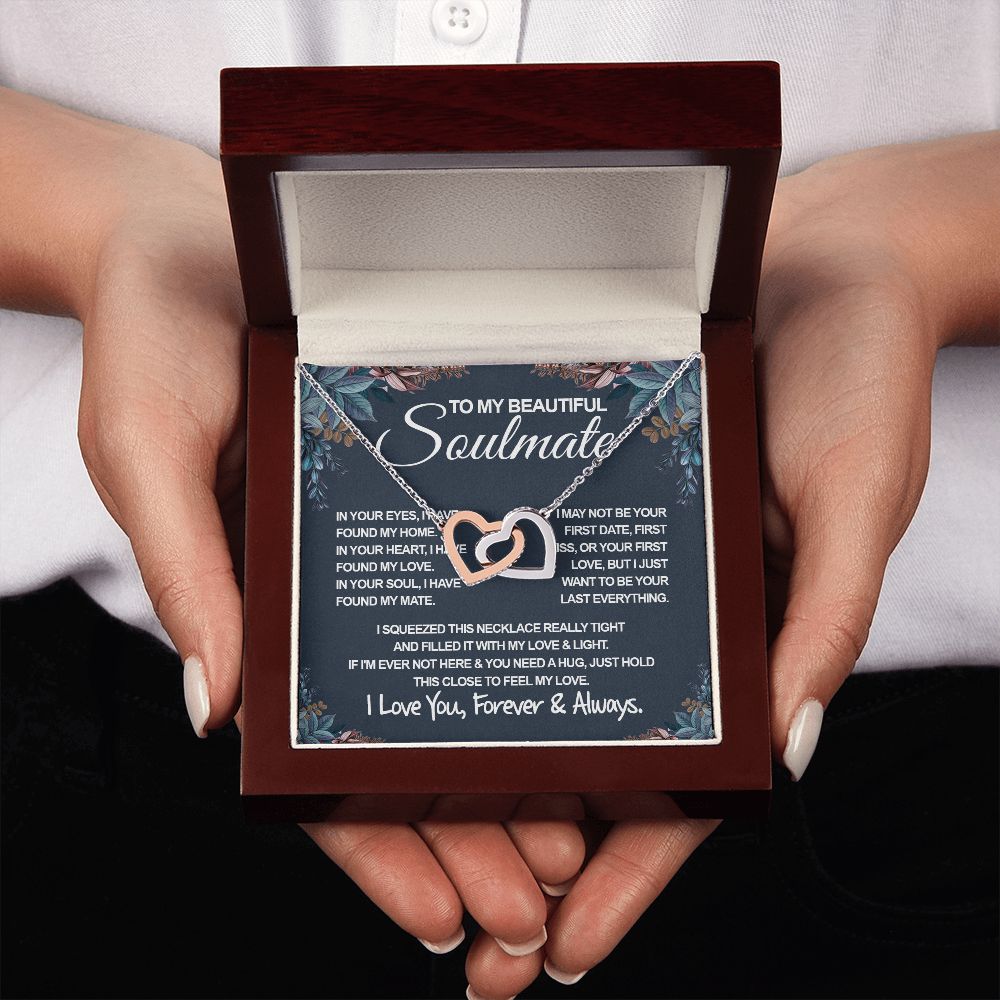 To My Beautiful Soulmate Necklace, Soulmate Jewelry For Women, Wife Necklace From Husband, Wife Wedding Gifts Necklace For Wife, Soulmate Gifts For Her, To My Future Wife Necklace Soulmate Interlocking Heart