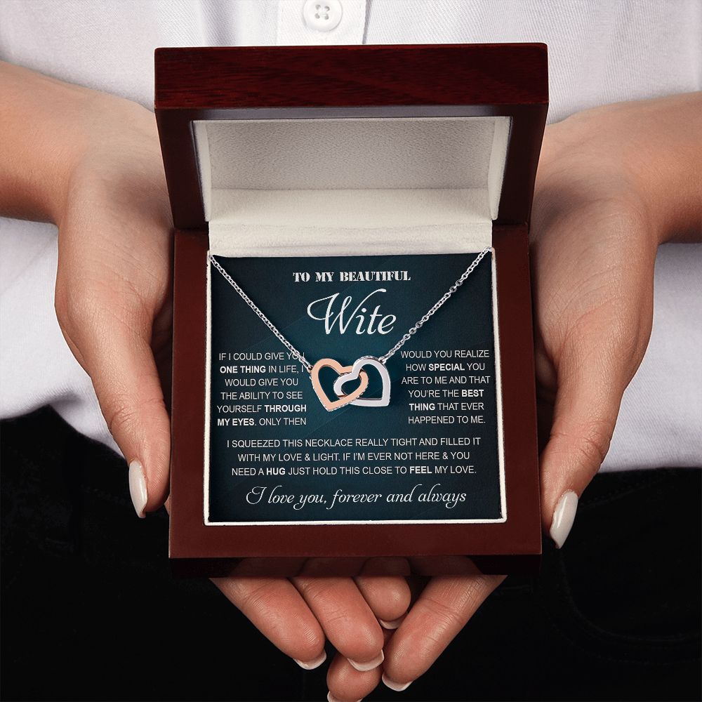 Personalized Valentine Gift For Wife, To My Wife Necklace For Women, Soulmate Necklace, To My Wife Necklace From Husband, Necklace Custom Name Message Card and Gift Box Styles on Birthday, Christmas, Wedding, Anniversary Interlocking Heart
