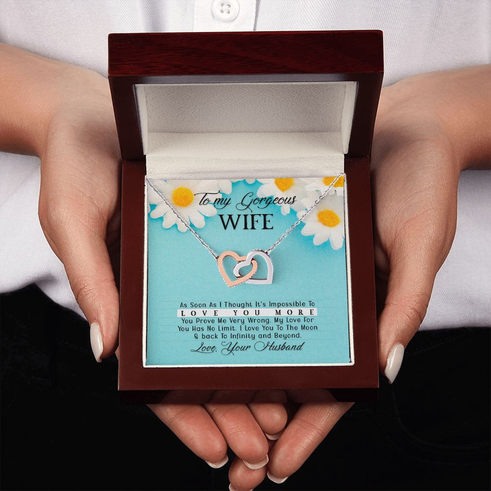 To My Gorgeous Wife Every Passing Second Gift Wife From Husband, Jewelry For Women, Jewelry For Wife, Love Knot Meaningful Necklace Message Card and Gift Box Styles on Birthday, Christmas, Anniversary Interlocking Heart