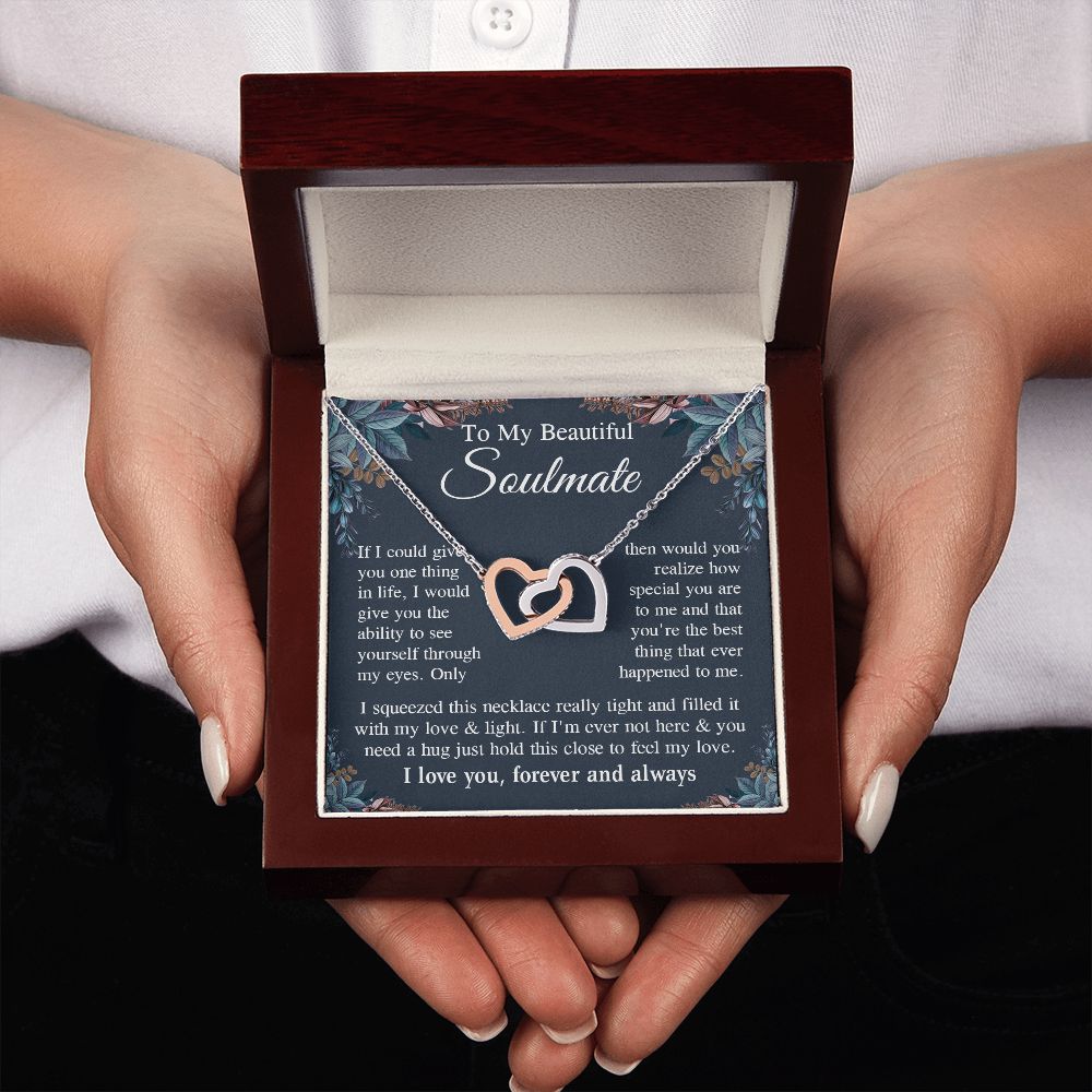 Soulmate Necklace Gift for Her, Soulmate Jewelry, Necklace for Future Wife, Anniversary Valentine Jewelry for Wife Necklace Gifts from Husband - Soulmate Gift Necklace with Message Card and Gift Box Interlocking Heart