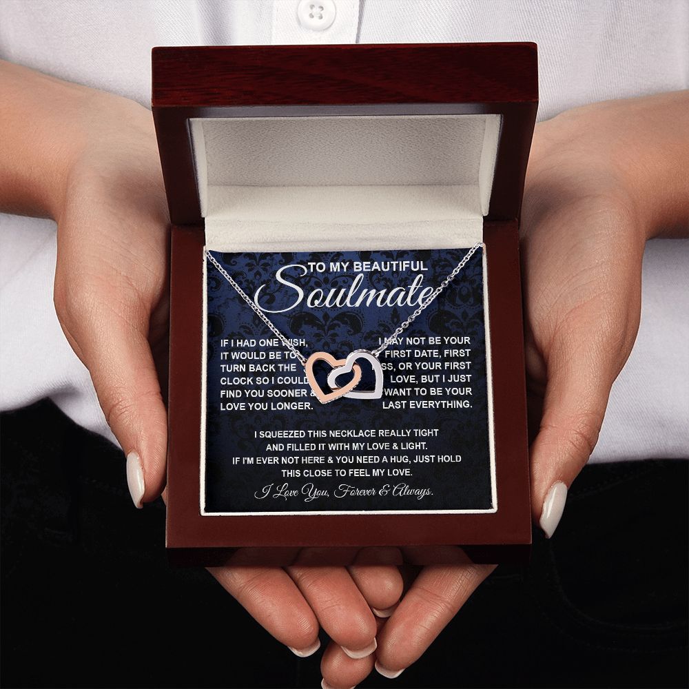 To My Beautiful Soulmate Necklace, Soulmate Jewelry For Women, Wife Necklace From Husband, Soulmate Gift For Her, To My Future Soulmate Necklace Message Card and Necklace Gift Box Gift Box Styles on Birthday, Wedding, Anniversary, Valentine Interlocking H