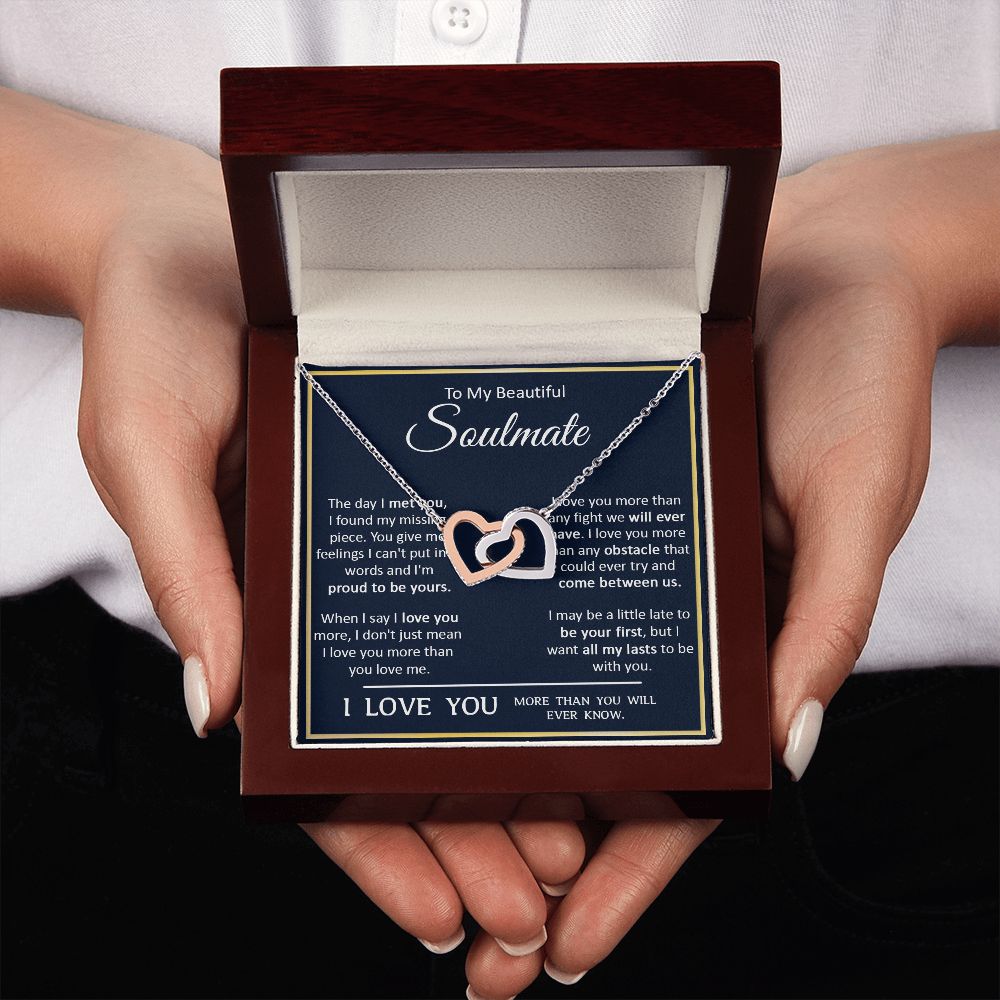 Couples Gifts, My Beautiful Soulmate Necklace Gifts From Husband, Wedding Anniversary For Wife From Husband, To My  Wife Necklace, Necklace Custom Name Message Card and Gift Box Styles on Birthday, Christmas, Wedding, Anniversary Interlocking Heart