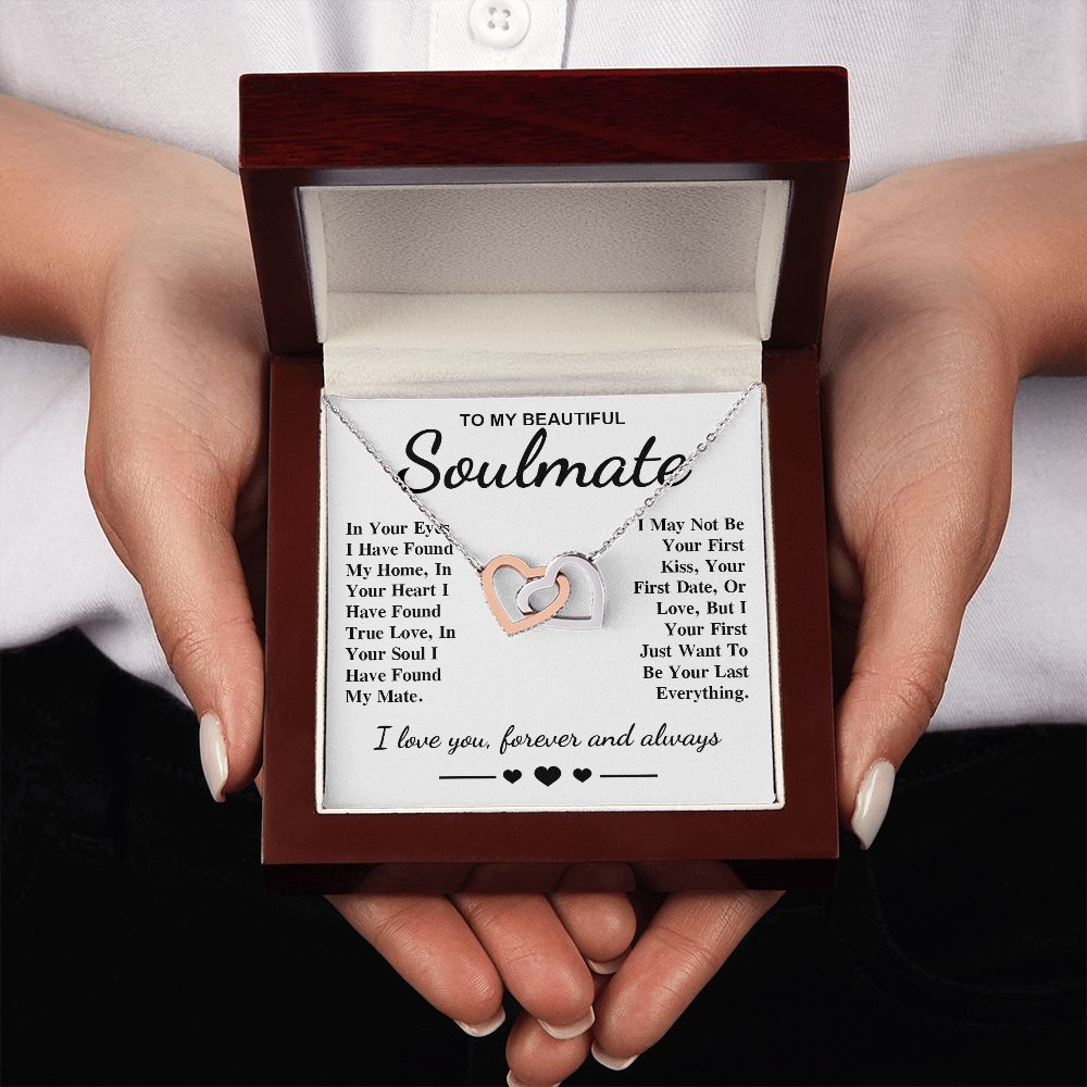 To My Beautiful Soulmate Necklace Gift, Soulmate for Wife Birthday Gifts from Husband, Anniversary for Women, Soulmate Gifts, Message Card and Necklace Gifts Box Gift Box Styles on Birthday, Wedding, Anniversary, Valentine Interlocking Heart