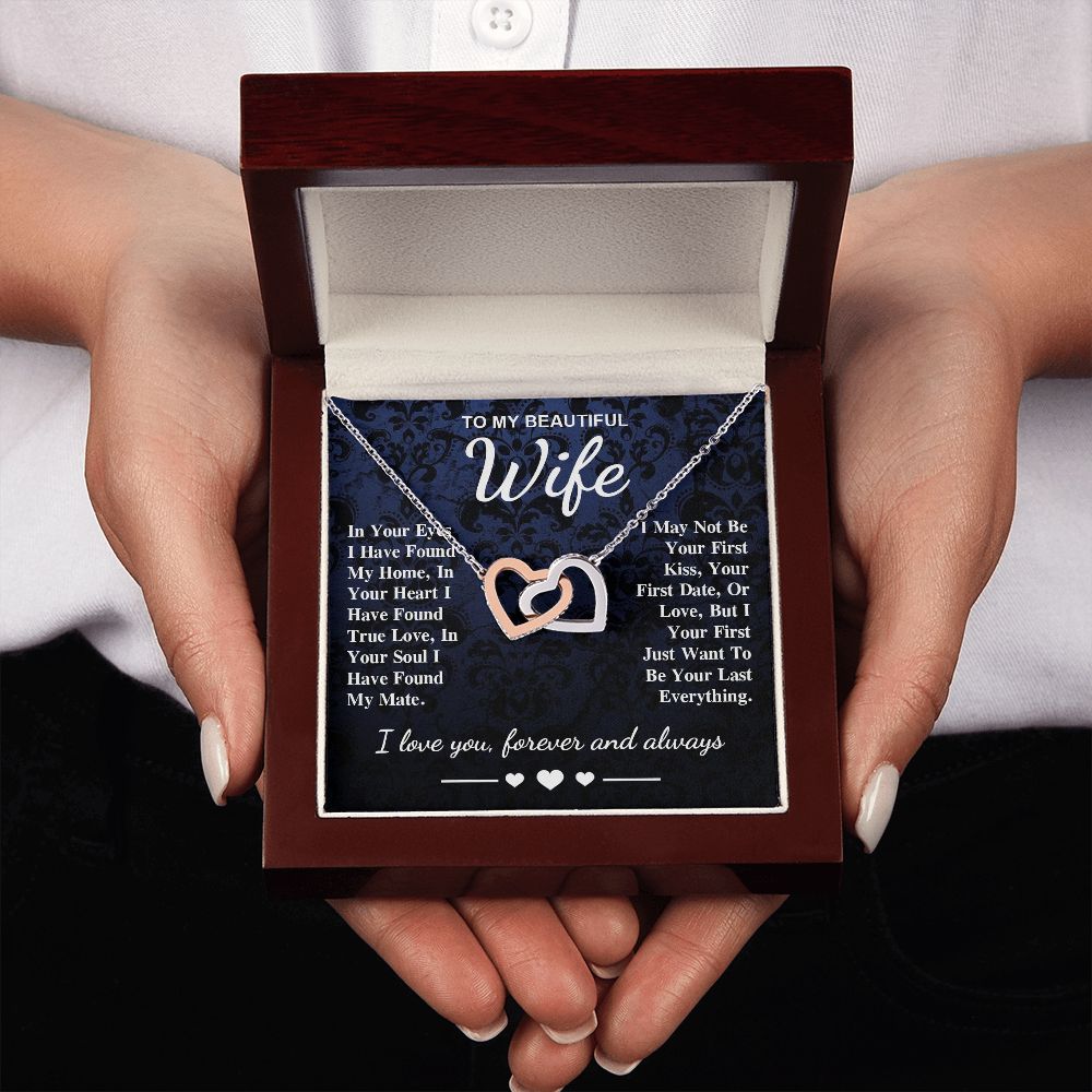 To My Beautiful Wife Necklace Gift, Soulmate for Wife Birthday Gifts from Husband, Wedding for Women, Soulmate Gifts, Message Card and Necklace Gifts Box Gift Box Styles on Birthday, Wedding, Anniversary, Valentine Interlocking Heart