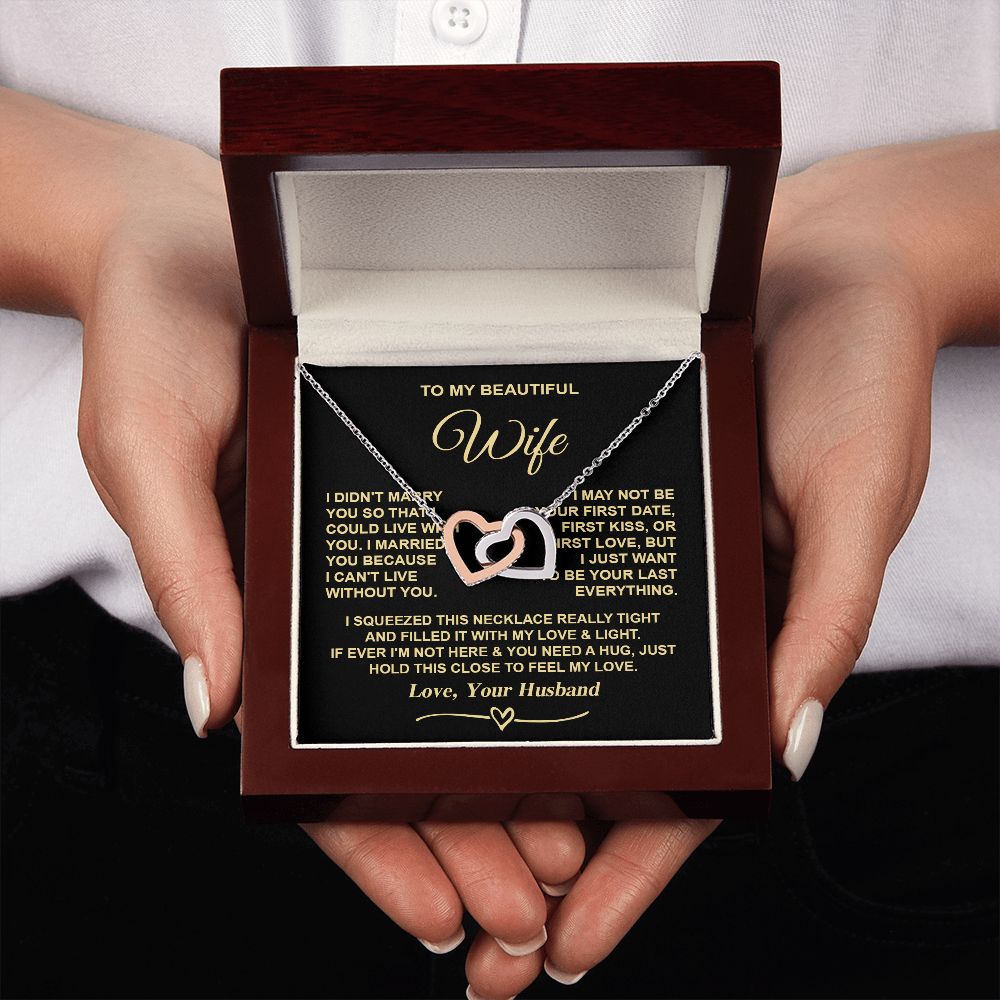 Wife Necklace Gifts from Husband, Gifts for Wife Birthday Gifts from Husband, Necklaces for Wife from Husband to My Wife Message Card and Necklace Gift Box Gift Box Styles on Birthday, Christmas, Wedding, Anniversary, Valentine Interlocking Heart