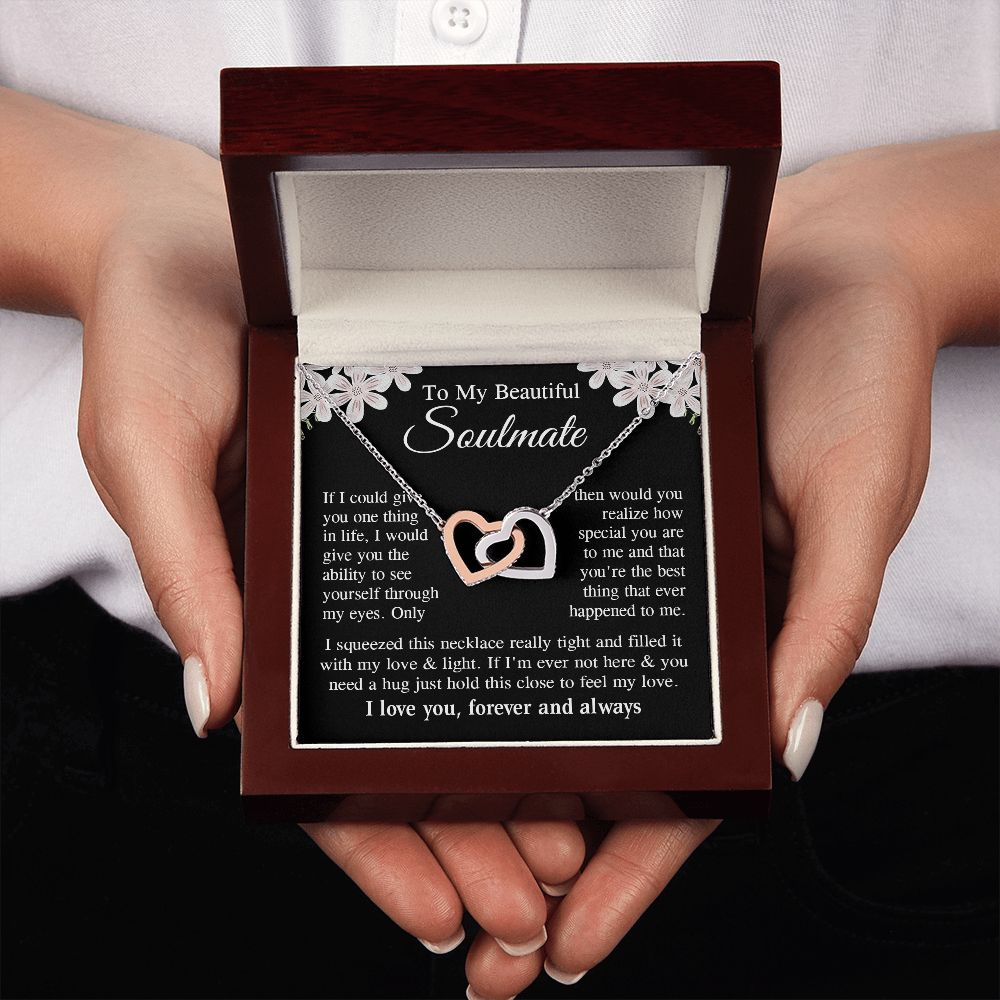 Soulmate Necklace Gift for Her, Soulmate Jewelry, Necklace for Future Wife, Wedding Valentine Jewelry for Wife Necklace Gifts from Husband - Soulmate Gift Necklace with Message Card and Gift Box Interlocking Heart