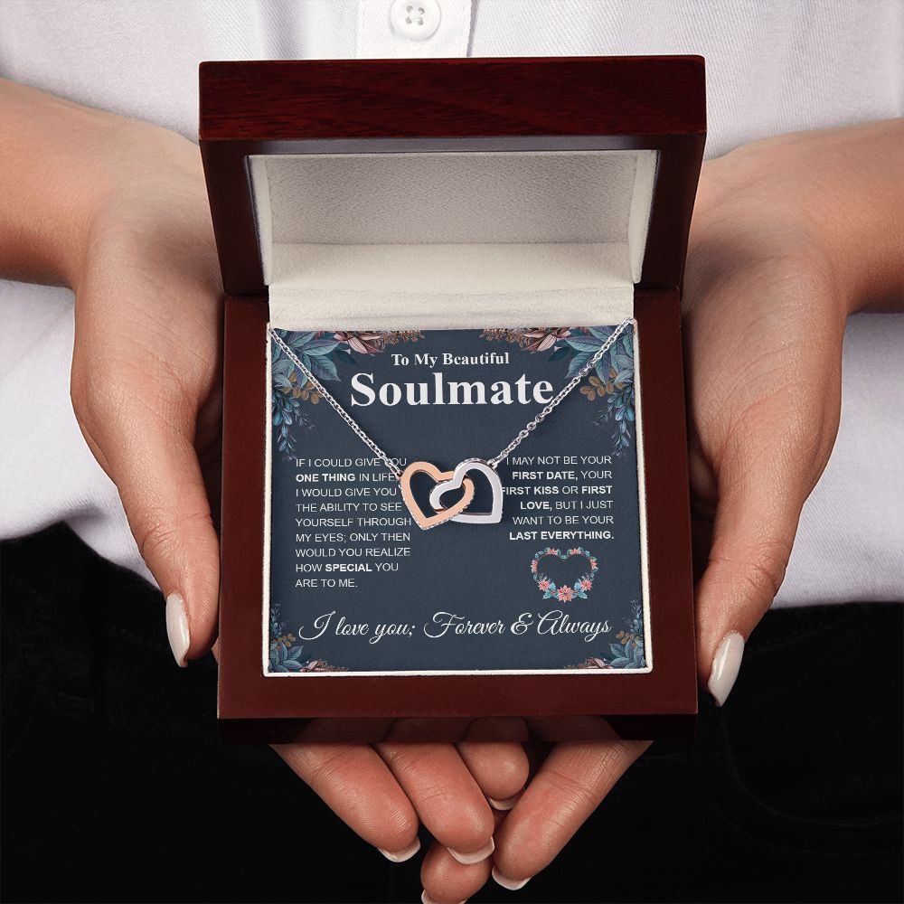 Beautiful Soulmate Necklace My Last Everything, Promise Necklace For Her, Fiance Gift For Her, Wedding Gifts For Future Wife With Message Card Box LED, Soulmate Necklace For Women, To My Wife Necklace Interlocking Heart