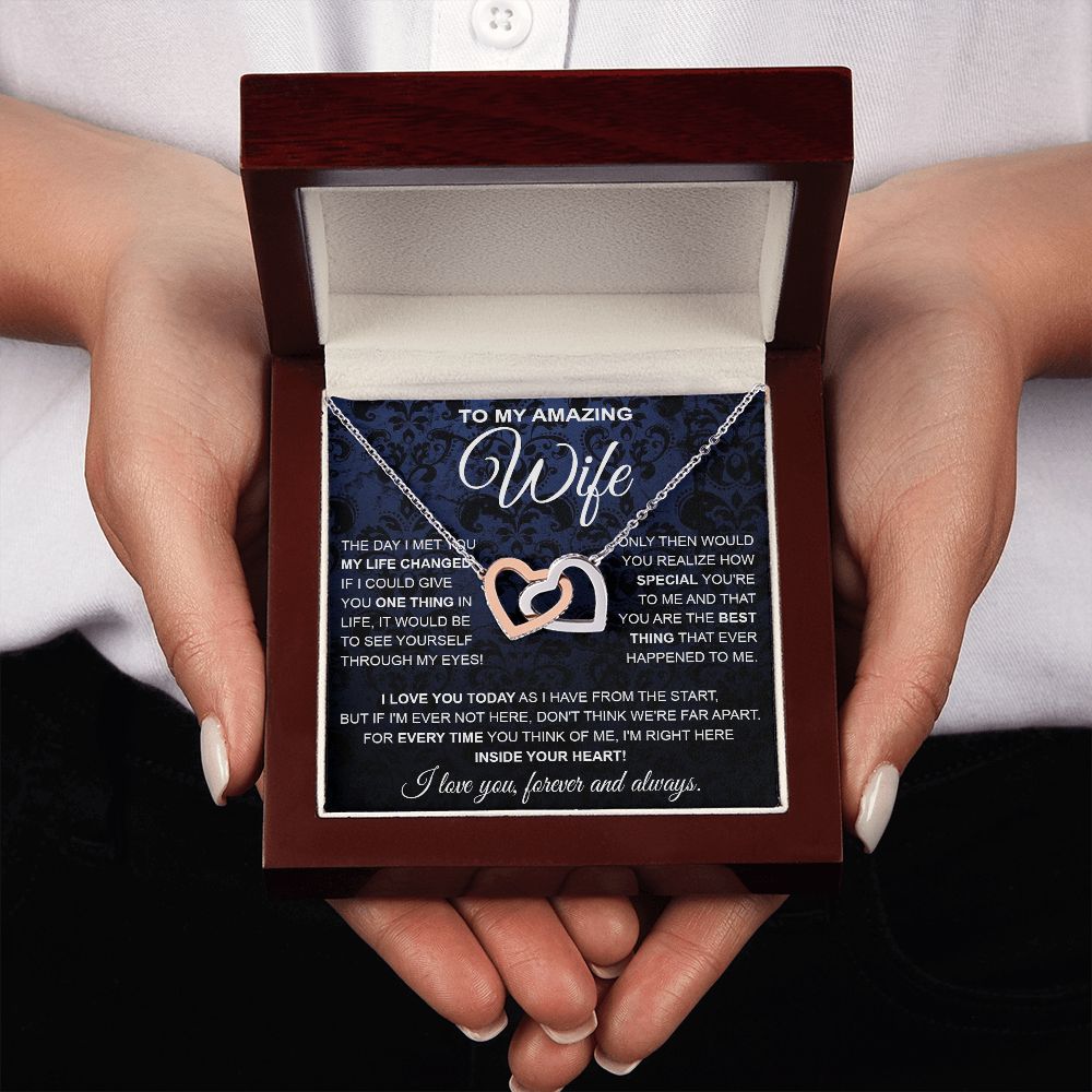 to My Wife Necklace, Soulmate Jewelry for Women, Wife Gifts from Husband, Anniversary Necklace for Wife Soulmate Gifts Future Wife Necklace Message Card and Gift Box Styles on Birthday, Wedding, Anniversary, Valentine Interlocking Heart