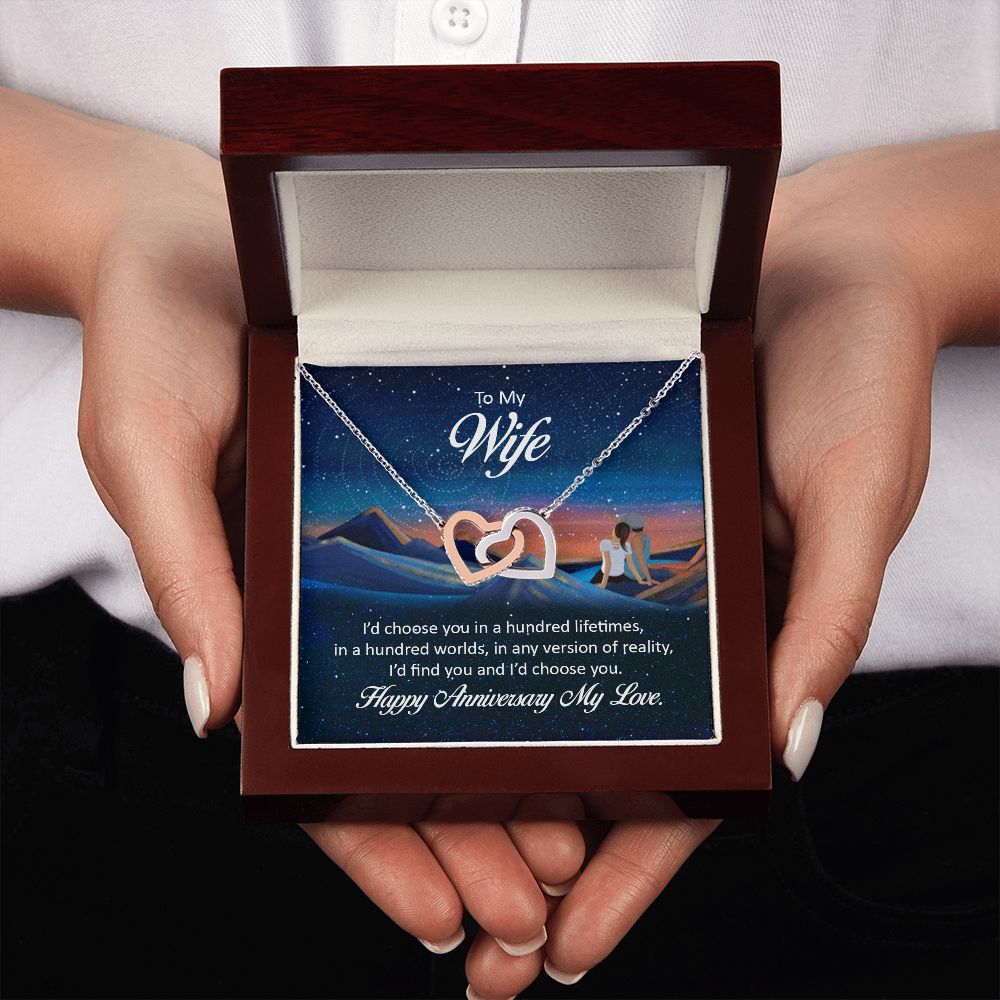 Couples Gifts Necklace To My Wife Necklace Gifts For My Wife, I Love You, Happy Anniversary My Love, Love Knot Meaningful Necklace Message Card and Gift Box Styles on Birthday, Christmas, Anniversary Interlocking Heart