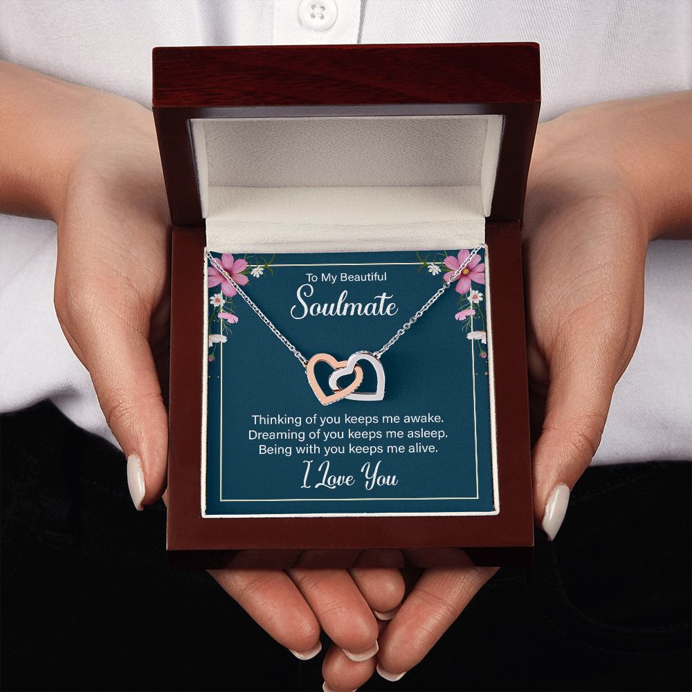 To My Beautiful Soulmate Necklace for her Jewelry For Her Couples Gifts Necklaces For Soul Mate Christmas Jewelry, Love Knot Meaningful Necklace Message Card and Gift Box Styles on Birthday, Christmas, Anniversary  Interlocking Heart