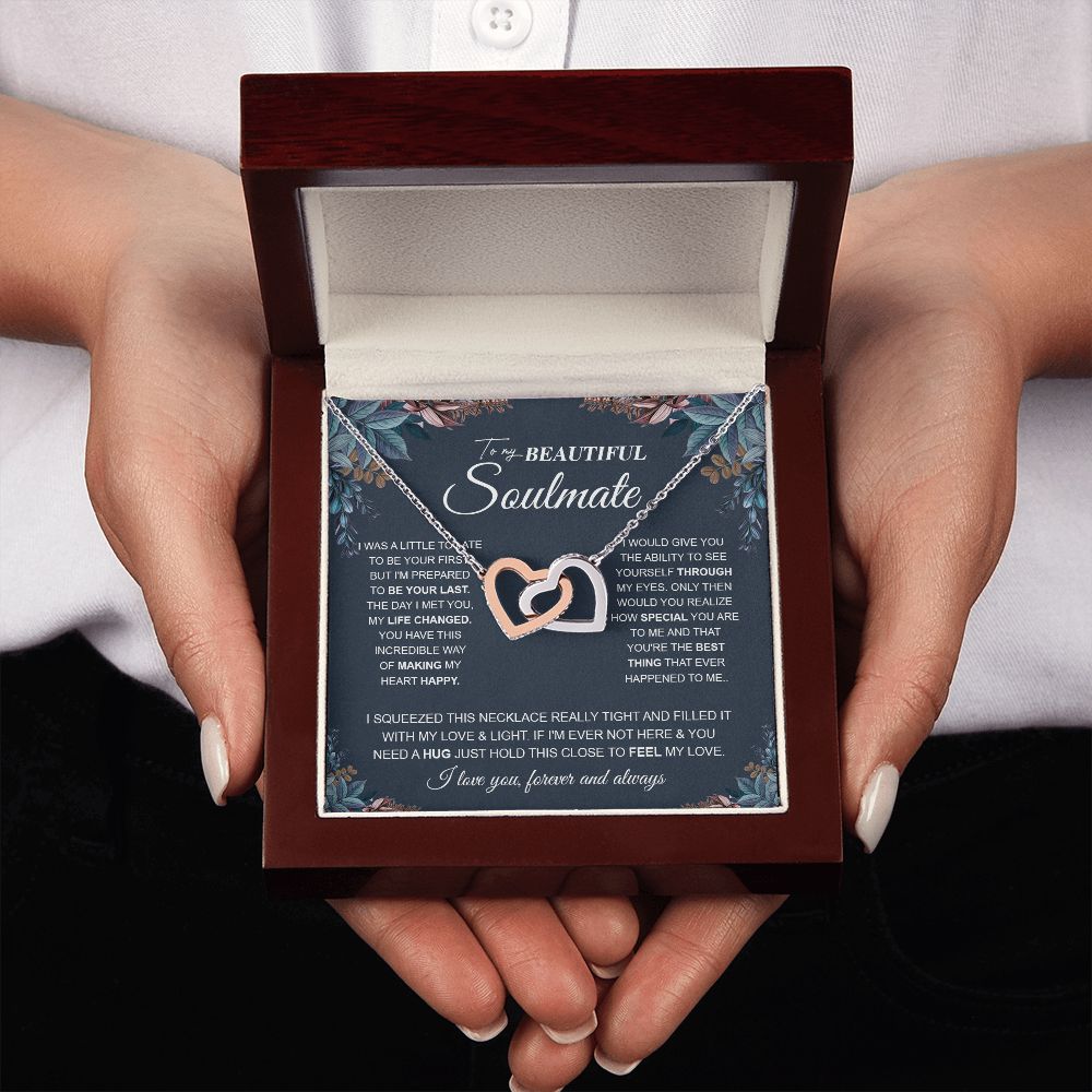 to My Beautiful Soulmate Necklace Future Wife Gifts, Promise Necklace For Her, Fiance Gifts For Her, Anniversary Birthday Gifts For Future Wife With Message Card Box LED, Soulmate Necklace For Women, To My Wife Necklace Interlocking Heart