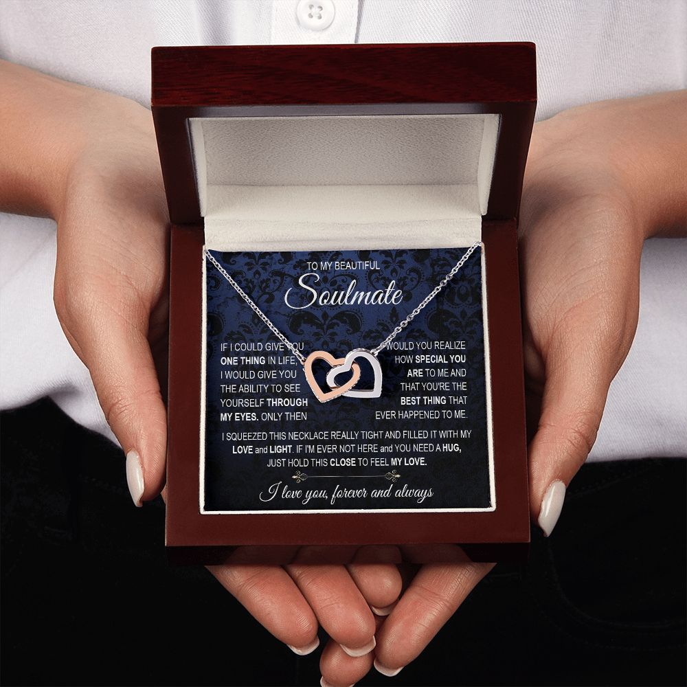To My Soulmate Necklace for Women, Necklaces For Wife from Husband, Soulmate Necklace to My Future Wife, Necklace For Girlfriend with Message Card and Necklace Gift Box Gift Box Styles on Birthday, Christmas, Wedding, Anniversary Interlocking Heart