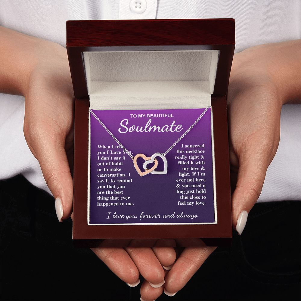 To My Beautiful Soulmate Necklace Gift for Her, Soulmate for Wife Birthday Gifts from Husband, Valentine for Women, Soulmate Gifts, Message Card and Necklace Gifts Box Gift Box Styles on Birthday, Wedding, Anniversary, Valentine Interlocking Heart