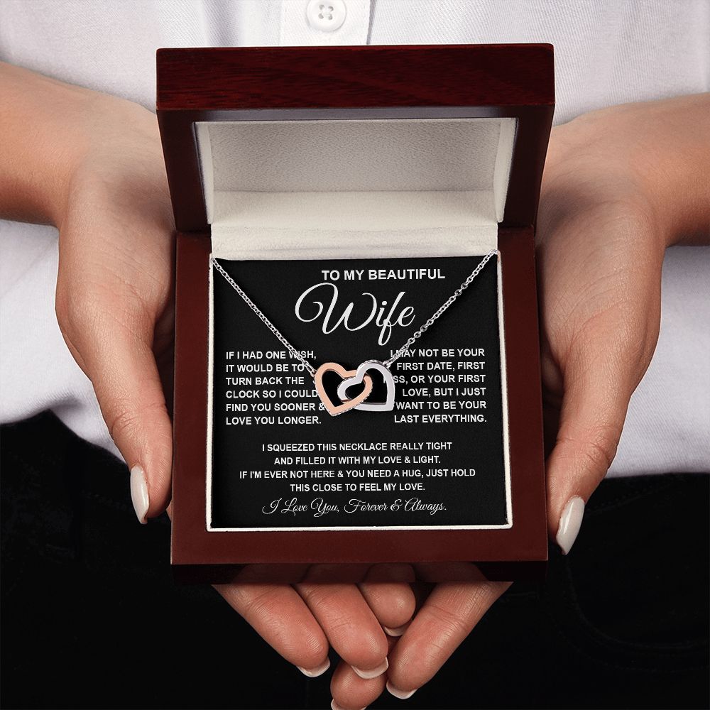 To My Beautiful Wife Necklace, Soulmate Jewelry For Women, Wife Necklace From Husband, Soulmate Gift For Her, To My Future Wife Necklace Message Card and Necklace Gift Box Gift Box Styles on Birthday, Wedding, Anniversary, Valentine Interlocking Heart