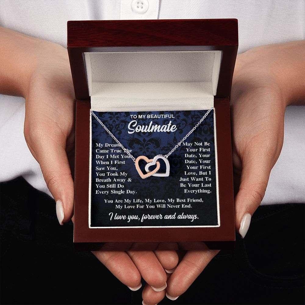 To My Soulmate Necklace Gift for Her, Soulmate Jewelry, Necklaces for Wife from Husband, Wedding To My Wife Necklace, Soulmate Gifts, Necklace Message Card and Gift Box Styles on Birthday, Wedding, Anniversary, Valentine Interlocking Heart