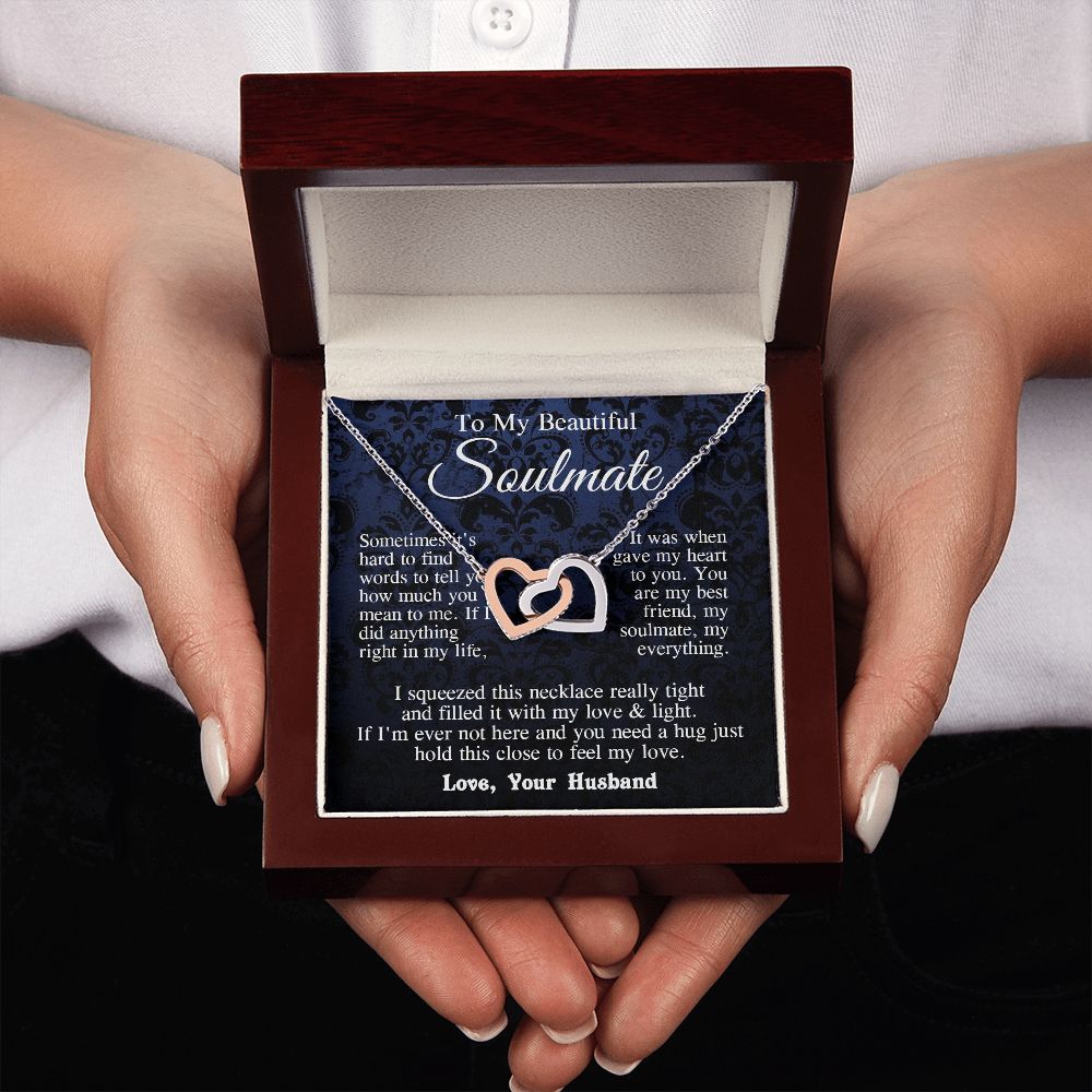 Soulmate Necklace from Husband, Anniversary Romantic Gift for Wife from Husband to My Wife Necklaces for Wife Birthday Gifts, Wife Jewelry Necklace Message Card and Necklace Gift Box Gift Box Styles on Birthday, Wedding, Anniversary, Valentine Interlockin