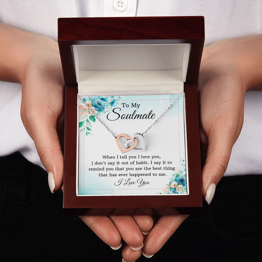 To My Soulmate, To My Wife Necklace, Wife Necklace, Wife Gift, WIfe Gift From Husband, Happy Anniversary, Meaningful Necklace Message Card and Gift Box Styles on Birthday, Christmas, Anniversary Interlocking Heart