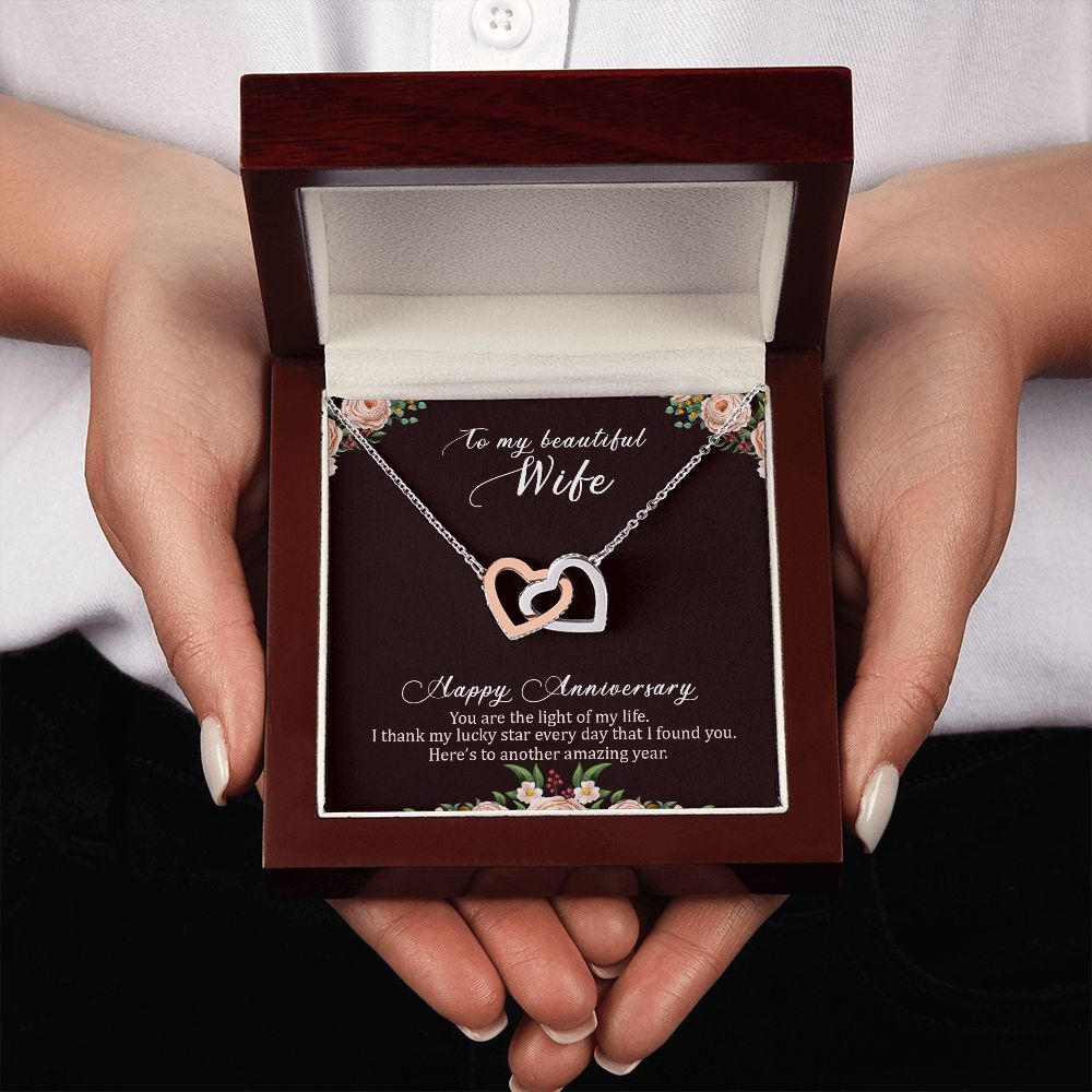 To My Beautiful Wife Necklace, Wife Necklace, Wife Gift, WIfe Gift From Husband, Happy Anniversary, Meaningful Necklace Message Card and Gift Box Styles on Birthday, Christmas, Anniversary  Interlocking Heart