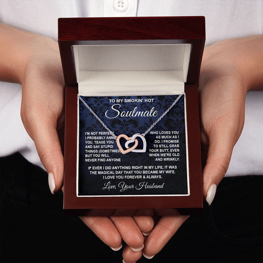 Soulmate Necklace Gifts from Husband, Wedding Gifts for Wife from Husband, Wife Valentine Gifts from Husband, To My Wife Necklace Message Card and Necklace Gifts Box Gift Box Styles on Birthday, Wedding, Anniversary, Valentine Interlocking Heart