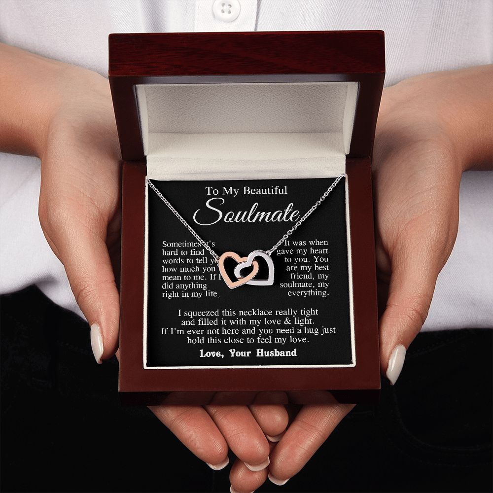 Soulmate Necklace from Husband, Wedding Anniversary Romantic Gifts for Wife from Husband to My Wife Necklaces for Wife Birthday Gifts, Wife Jewelry Necklace Message Card and Necklace Gift Box Gift Box Styles on Birthday, Wedding, Anniversary, Valentin Int