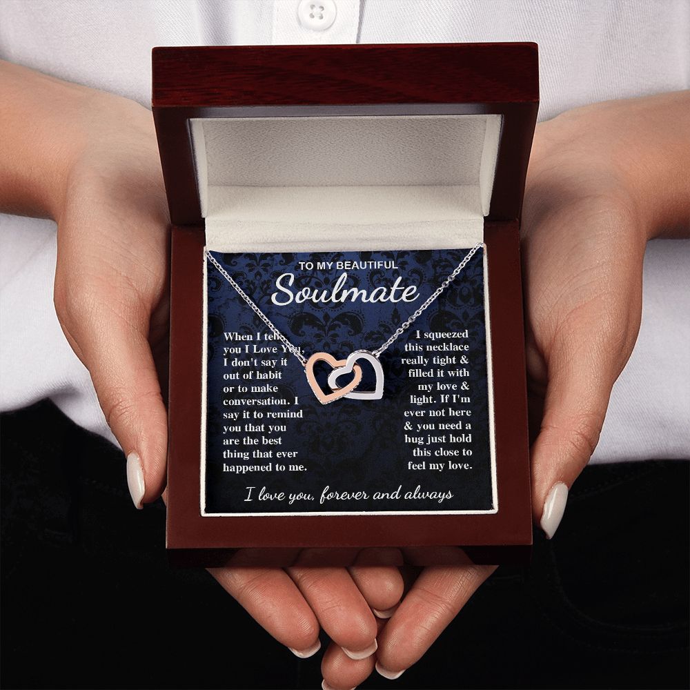 To My Beautiful Soulmate Necklace Gift for Her, Soulmate for Wife Birthday Gifts from Husband, Wedding for Women, Soulmate Gifts, Message Card and Necklace Gifts Box Gift Box Styles on Birthday, Wedding, Anniversary, Valentine Interlocking Heart