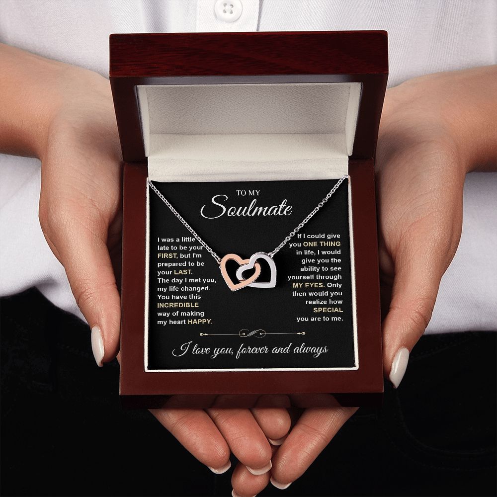 To My Soulmate Necklace for Women, Necklaces For Wife from Husband, Soulmate Jewelry to My Future Wife Necklace and Necklace For Girlfriend with Message Card and Necklace Gift Box Gift Box Styles on Birthday, Christmas, Wedding, Anniversary Interlocking H
