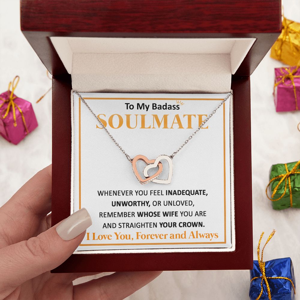 Couples Gifts, To My Dear Wife Necklace Gifts From Husband, Wedding Anniversary Jewelry For Wife From Husband, Wife Birthday From Husband, Necklace Custom Name Message Card and Gift Box Styles on Birthday, Christmas, Wedding, Anniversary Interlocking Hear